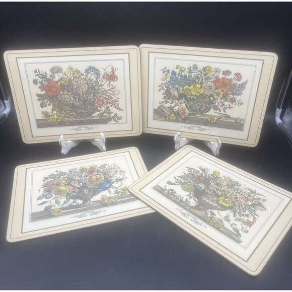 VTG Pimpernel Deluxe Finish Cream Furber Flowers Placemats 12” X 9” Set Of 4 - Picture 1 of 12